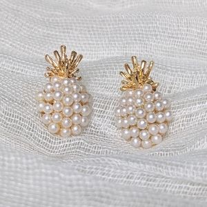 DCLF Goldtone Faux Pearl Pineapple Stud Earrings